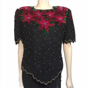 Laurence Kazar Beaded Blouse Silk Holiday